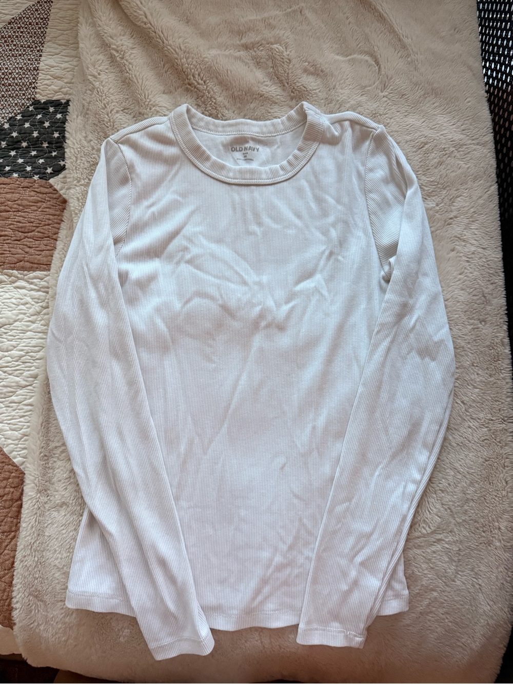 Old Navy Cream Ribbed Long-Sleeve Crew